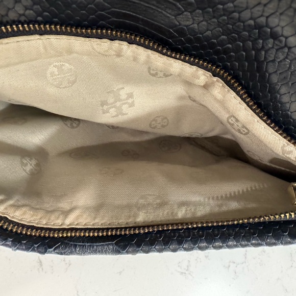 Tory Burch Reva Clutch Blue Leather Snakeskin Print Chain Handbag bag RARE - Picture 4 of 12